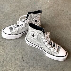 Silver Leopard Print Chuck Taylor All Star Shoes